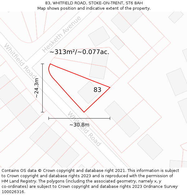 83, WHITFIELD ROAD, STOKE-ON-TRENT, ST6 8AH: Plot and title map