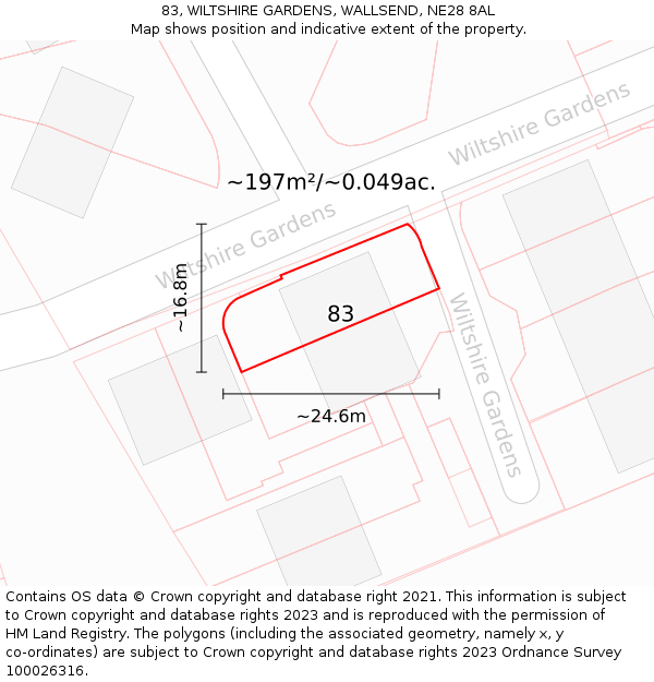 83, WILTSHIRE GARDENS, WALLSEND, NE28 8AL: Plot and title map