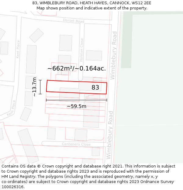 83, WIMBLEBURY ROAD, HEATH HAYES, CANNOCK, WS12 2EE: Plot and title map