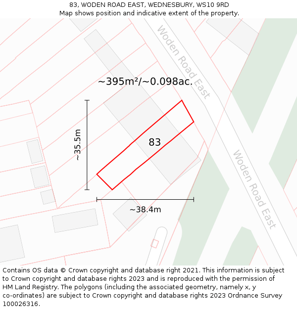 83, WODEN ROAD EAST, WEDNESBURY, WS10 9RD: Plot and title map