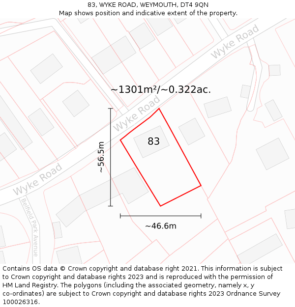 83, WYKE ROAD, WEYMOUTH, DT4 9QN: Plot and title map