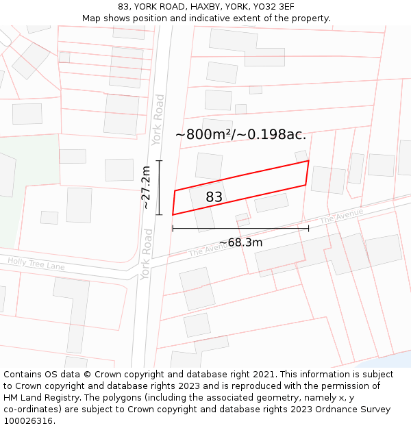 83, YORK ROAD, HAXBY, YORK, YO32 3EF: Plot and title map