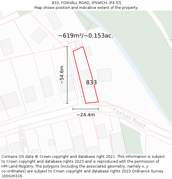 833, FOXHALL ROAD, IPSWICH, IP4 5TJ: Plot and title map