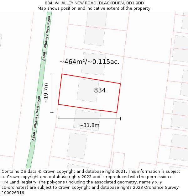 834, WHALLEY NEW ROAD, BLACKBURN, BB1 9BD: Plot and title map