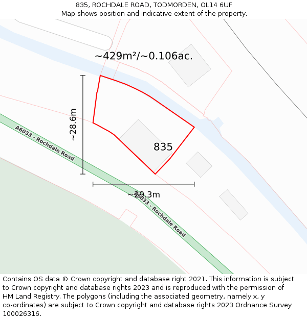 835, ROCHDALE ROAD, TODMORDEN, OL14 6UF: Plot and title map