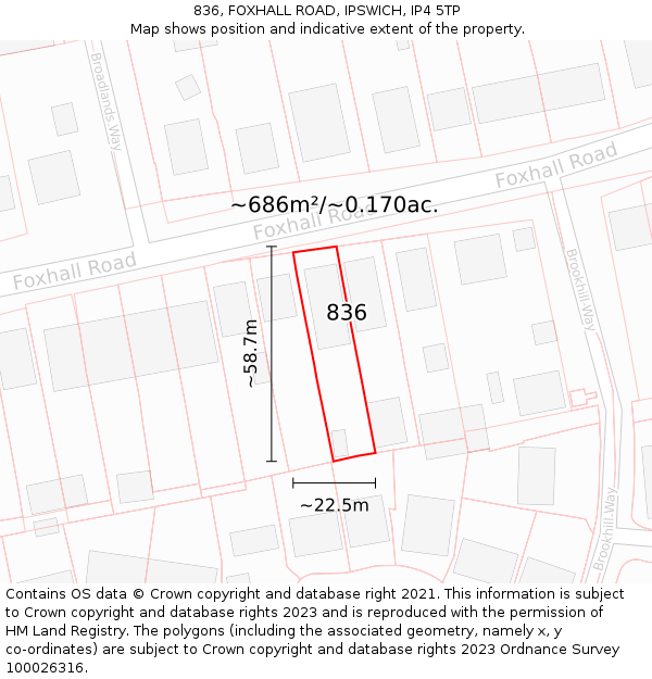 836, FOXHALL ROAD, IPSWICH, IP4 5TP: Plot and title map