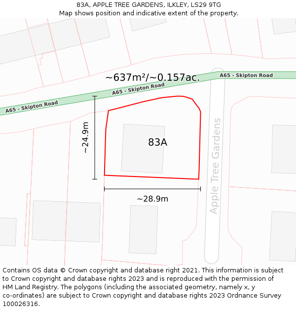 83A, APPLE TREE GARDENS, ILKLEY, LS29 9TG: Plot and title map