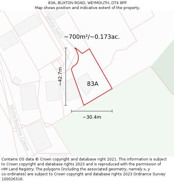 83A, BUXTON ROAD, WEYMOUTH, DT4 9PP: Plot and title map