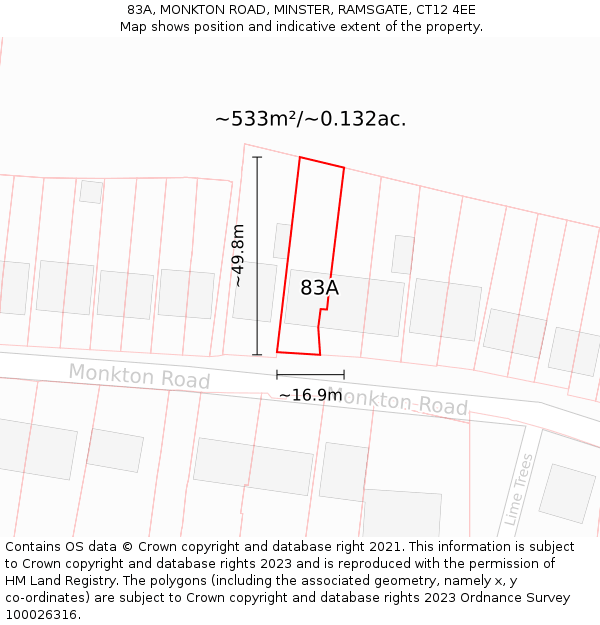 83A, MONKTON ROAD, MINSTER, RAMSGATE, CT12 4EE: Plot and title map