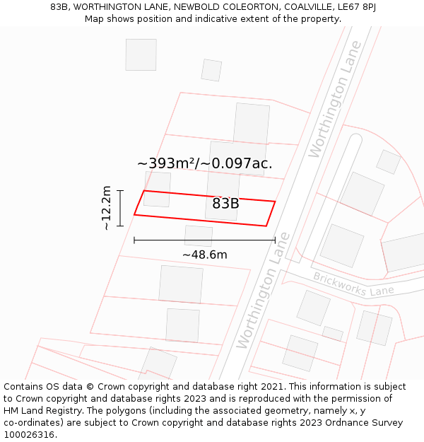 83B, WORTHINGTON LANE, NEWBOLD COLEORTON, COALVILLE, LE67 8PJ: Plot and title map