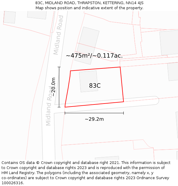 83C, MIDLAND ROAD, THRAPSTON, KETTERING, NN14 4JS: Plot and title map