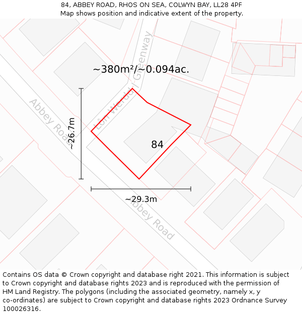 84, ABBEY ROAD, RHOS ON SEA, COLWYN BAY, LL28 4PF: Plot and title map