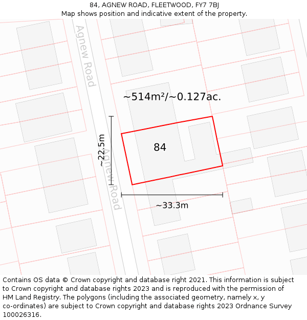 84, AGNEW ROAD, FLEETWOOD, FY7 7BJ: Plot and title map