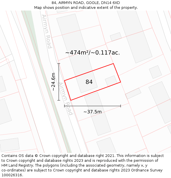 84, AIRMYN ROAD, GOOLE, DN14 6XD: Plot and title map