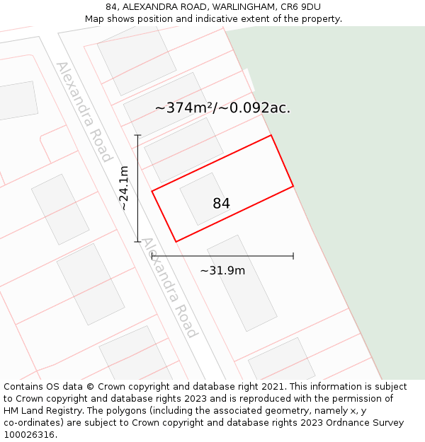 84, ALEXANDRA ROAD, WARLINGHAM, CR6 9DU: Plot and title map