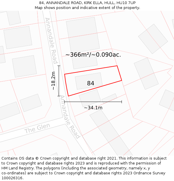 84, ANNANDALE ROAD, KIRK ELLA, HULL, HU10 7UP: Plot and title map