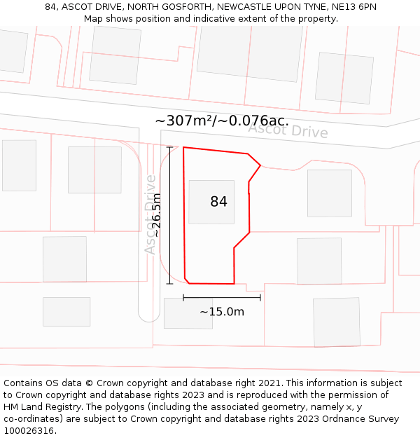 84, ASCOT DRIVE, NORTH GOSFORTH, NEWCASTLE UPON TYNE, NE13 6PN: Plot and title map