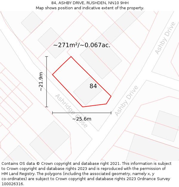 84, ASHBY DRIVE, RUSHDEN, NN10 9HH: Plot and title map