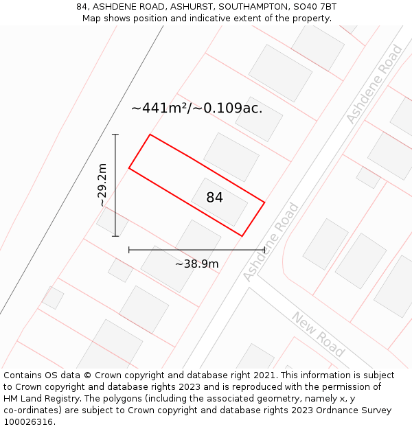 84, ASHDENE ROAD, ASHURST, SOUTHAMPTON, SO40 7BT: Plot and title map