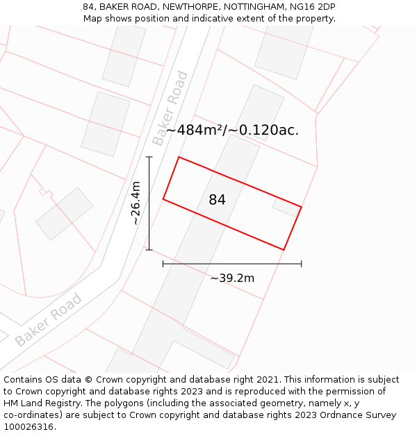 84, BAKER ROAD, NEWTHORPE, NOTTINGHAM, NG16 2DP: Plot and title map