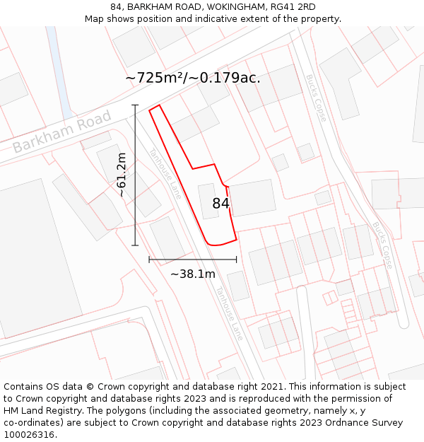 84, BARKHAM ROAD, WOKINGHAM, RG41 2RD: Plot and title map