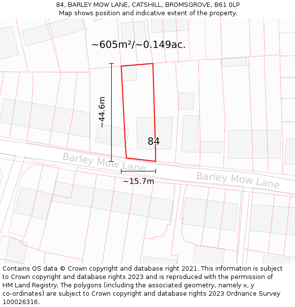 84, BARLEY MOW LANE, CATSHILL, BROMSGROVE, B61 0LP: Plot and title map