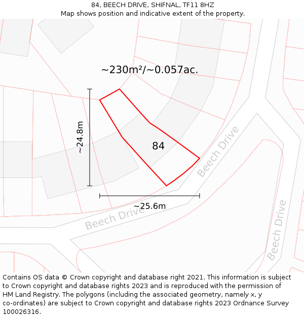 84, BEECH DRIVE, SHIFNAL, TF11 8HZ: Plot and title map