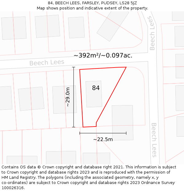 84, BEECH LEES, FARSLEY, PUDSEY, LS28 5JZ: Plot and title map