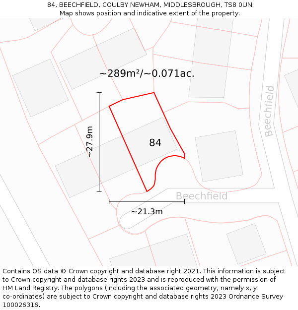 84, BEECHFIELD, COULBY NEWHAM, MIDDLESBROUGH, TS8 0UN: Plot and title map