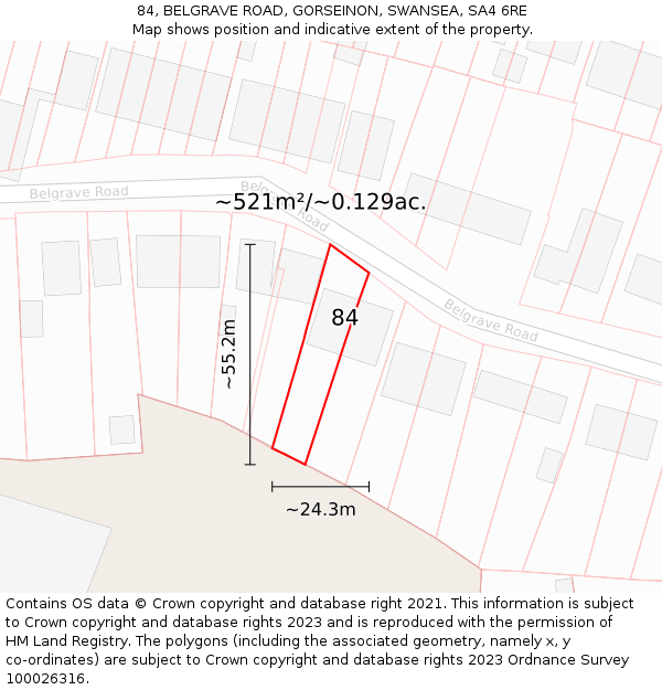 84, BELGRAVE ROAD, GORSEINON, SWANSEA, SA4 6RE: Plot and title map