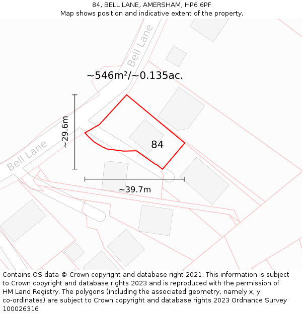 84, BELL LANE, AMERSHAM, HP6 6PF: Plot and title map