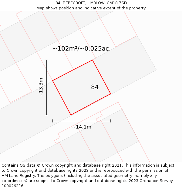 84, BERECROFT, HARLOW, CM18 7SD: Plot and title map