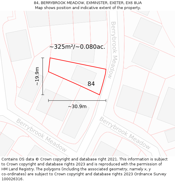 84, BERRYBROOK MEADOW, EXMINSTER, EXETER, EX6 8UA: Plot and title map