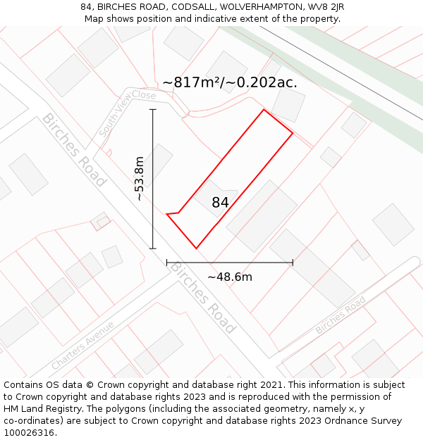 84, BIRCHES ROAD, CODSALL, WOLVERHAMPTON, WV8 2JR: Plot and title map