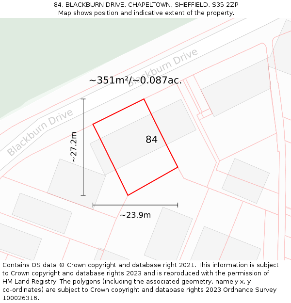 84, BLACKBURN DRIVE, CHAPELTOWN, SHEFFIELD, S35 2ZP: Plot and title map