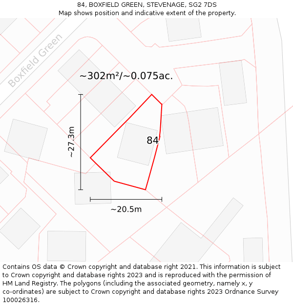 84, BOXFIELD GREEN, STEVENAGE, SG2 7DS: Plot and title map