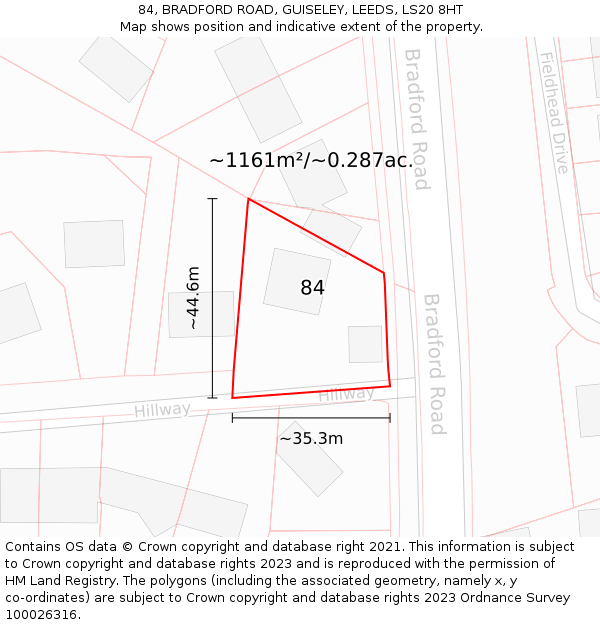 84, BRADFORD ROAD, GUISELEY, LEEDS, LS20 8HT: Plot and title map