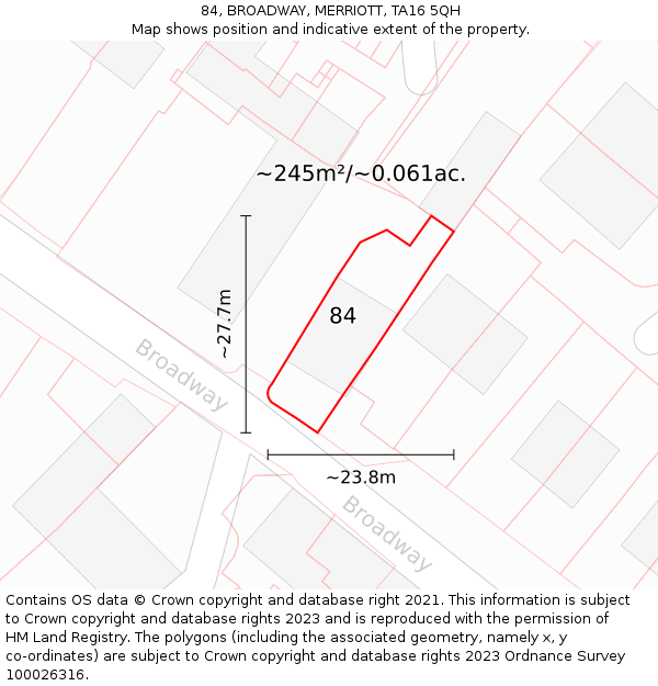 84, BROADWAY, MERRIOTT, TA16 5QH: Plot and title map