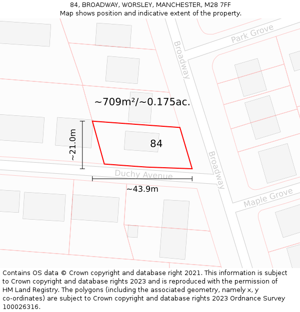 84, BROADWAY, WORSLEY, MANCHESTER, M28 7FF: Plot and title map