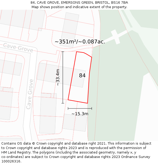 84, CAVE GROVE, EMERSONS GREEN, BRISTOL, BS16 7BA: Plot and title map