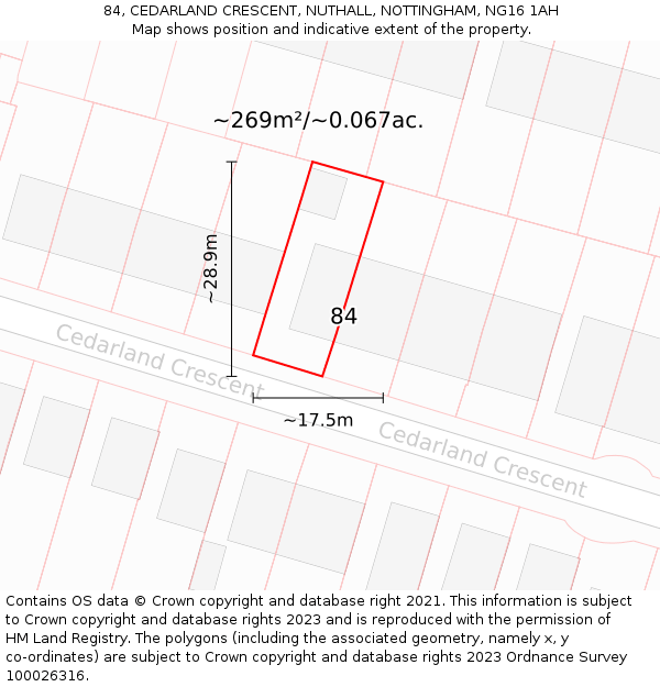 84, CEDARLAND CRESCENT, NUTHALL, NOTTINGHAM, NG16 1AH: Plot and title map