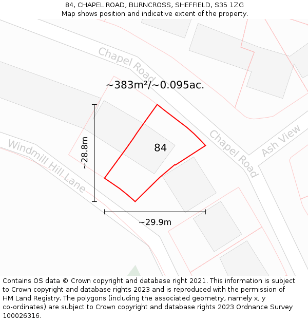 84, CHAPEL ROAD, BURNCROSS, SHEFFIELD, S35 1ZG: Plot and title map