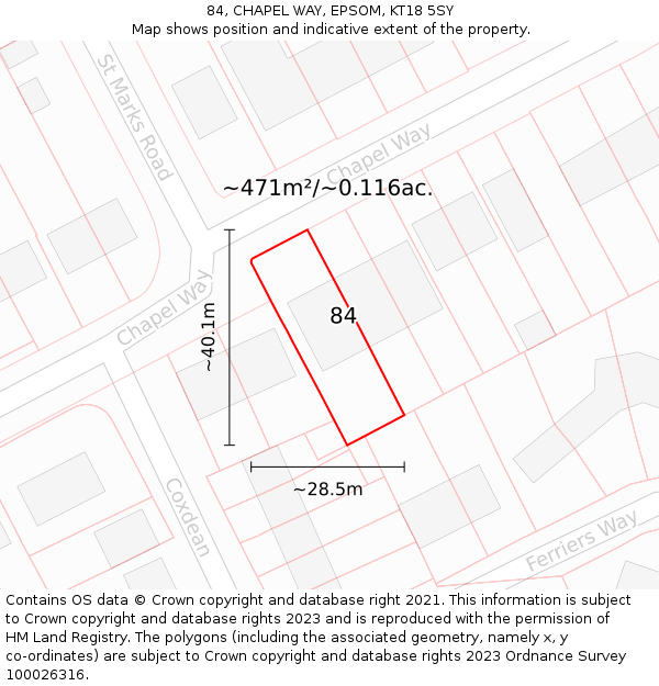 84, CHAPEL WAY, EPSOM, KT18 5SY: Plot and title map