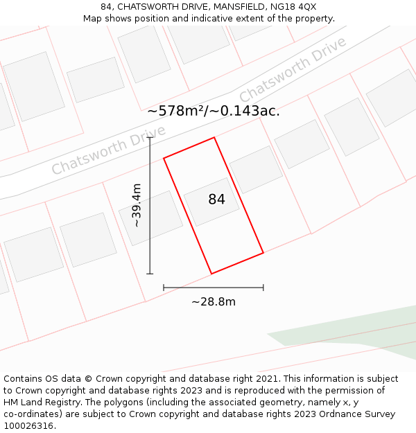 84, CHATSWORTH DRIVE, MANSFIELD, NG18 4QX: Plot and title map