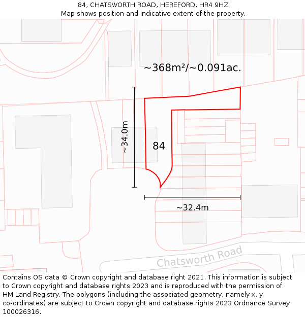 84, CHATSWORTH ROAD, HEREFORD, HR4 9HZ: Plot and title map