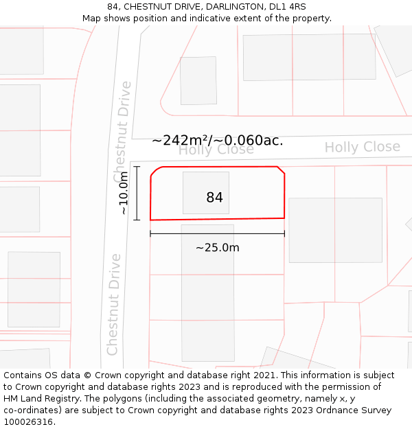 84, CHESTNUT DRIVE, DARLINGTON, DL1 4RS: Plot and title map