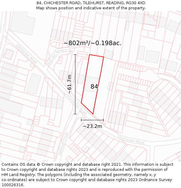84, CHICHESTER ROAD, TILEHURST, READING, RG30 4XD: Plot and title map