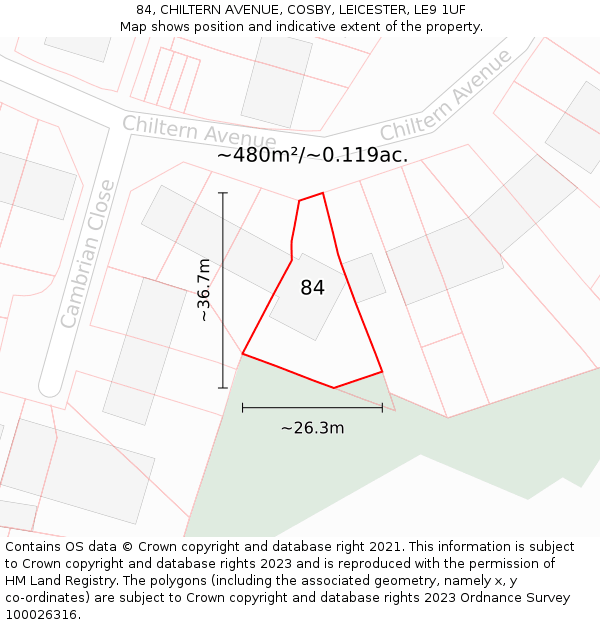 84, CHILTERN AVENUE, COSBY, LEICESTER, LE9 1UF: Plot and title map