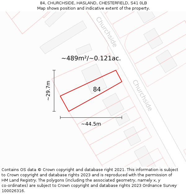 84, CHURCHSIDE, HASLAND, CHESTERFIELD, S41 0LB: Plot and title map