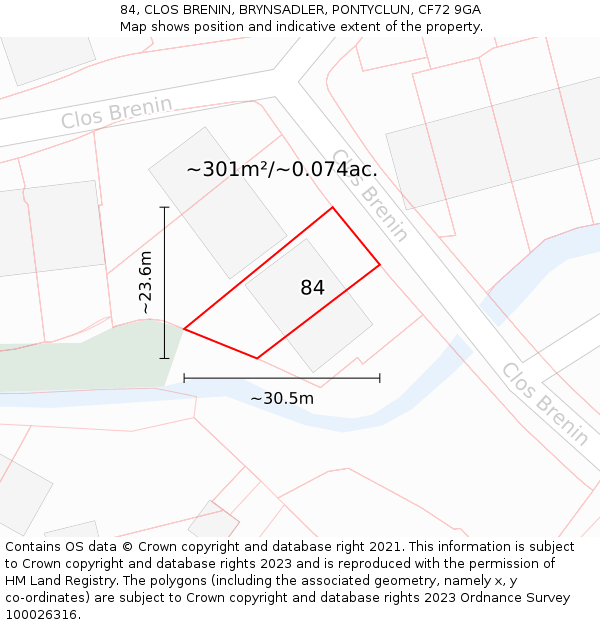 84, CLOS BRENIN, BRYNSADLER, PONTYCLUN, CF72 9GA: Plot and title map